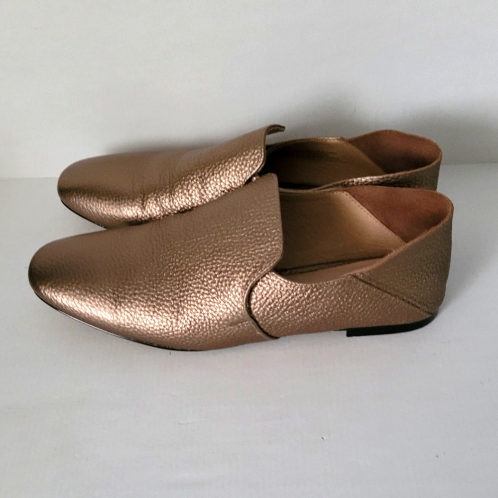 PURE NAVY Metallic Brass Leather Flat Shoes